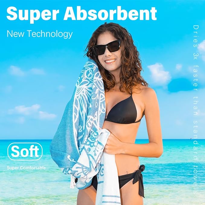 Thin Turkish Beach Towel Lightweight Quick Dry Absorbent Cotton Bathroom Bath Pool Swim Towels Extra Large Oversized Sand Free Beach Accessories Essentials Cloud Gifts for Adult