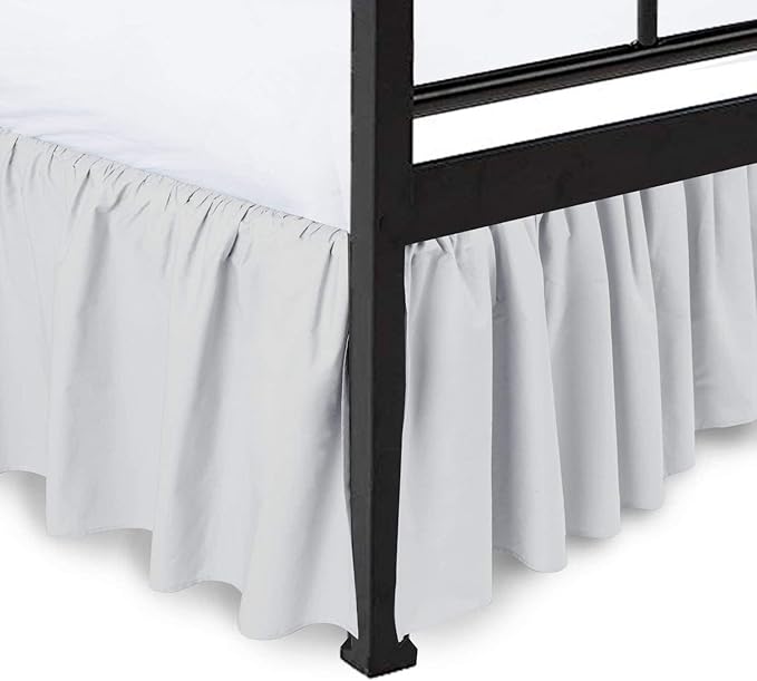 Ruffled Bed Skirt with Split Corners, Light Grey, Twin 14 Inch Drop Bedskirt, Hotel Quality Brushed Microfiber Wrinkle Free Dust Ruffle Bed Skirt Twin Size