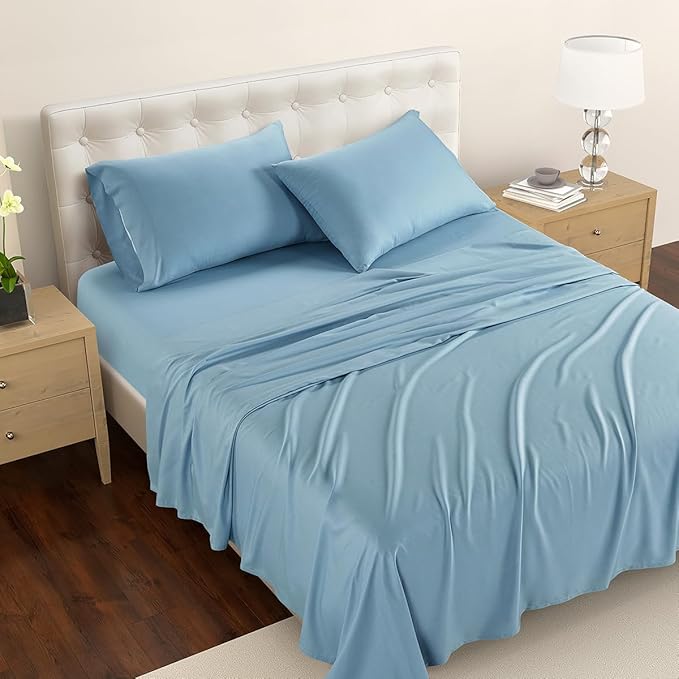 Reebok Full Size Sheet Set from Tencel Eucalyptus - Soft, Cooling & Breathable for Hot Sleepers, Deep Pocket Up to 17 Inches, 4Pc Hotel Luxury Bedding Set, Bedsheet & Pillowcases (Niagara Mist, Full)