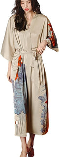 Silk Satin Robe for Women Long Japanese Kimono Robe Lightweight Soft Bathrobe Floral Luxury Dressing Gown