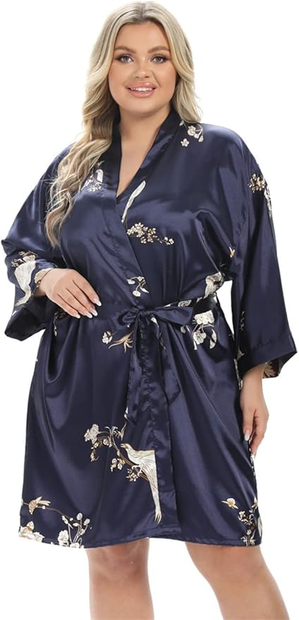 Women's Plus Size Satin Robes Plus Size Silky Kimonos Robes Sleepwear,Short