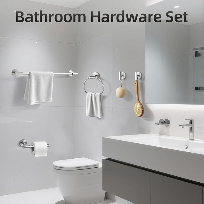Brushed Nickel Bathroom Hardware Accessories Set, Bathroom Towel Holder Set 10 Pieces, SUS304 Stainless Steel Towel Bar Set Wall Mounted-19 InchTowel Bars, Paper Towel Holder, Towel Hook, Towel Ring
