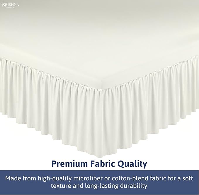 KRISHNA Ruffled Bed Skirt with Split Corners Queen, 100% Microfiber Hotel Quality, 28 Inch Drop Dust Ruffle Gathered Bedskirt with Platform, 60" x 80", Ivory