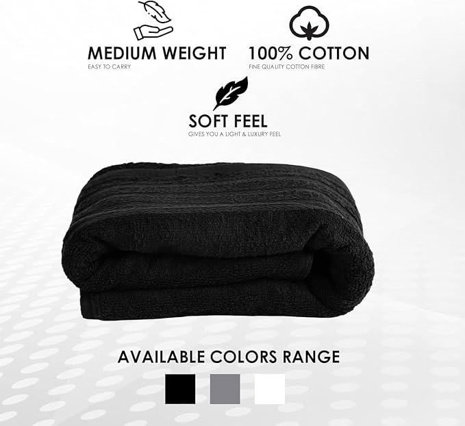 TOALLA_ Bath Towels_30x60_Pk 6_Black Bath Towels (6-Pack, 30W X 60 L Inches) Black Color- Cotton Towel for Gym, Bath, Spa, Shaving, Shampoo, for Daily use, Large