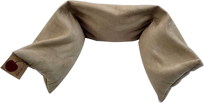 Neck Wrap Tan Ultra Suede Cherry Pit-Stone Pillow, Microwavable Hot/Cold Compress, Sustainable Moist Heat Pack, Shoulder Pain Relief, Washable, Spa