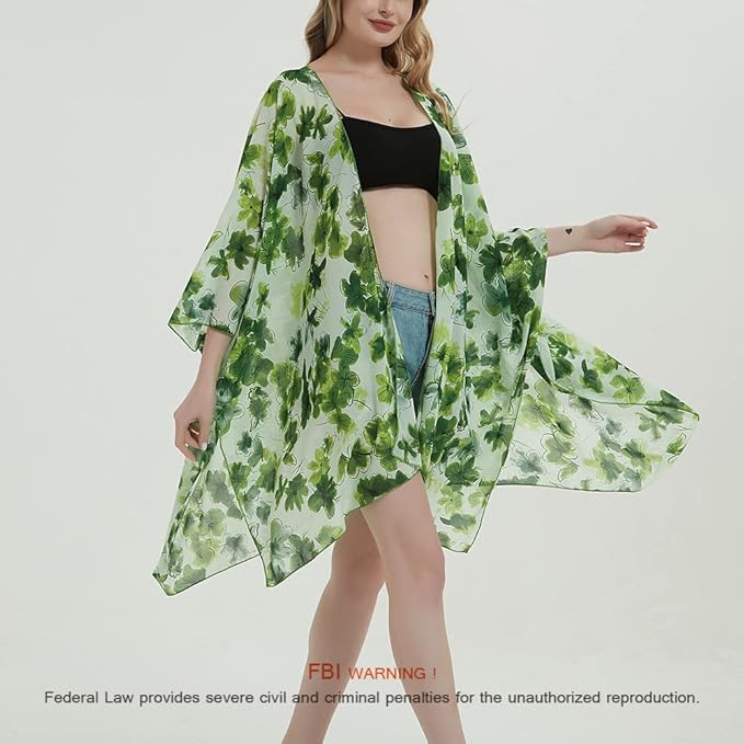 Women's Bohemian Floral Chiffon Beach Cover up Swimsuit Kimono Summer Swimwear Cardigans