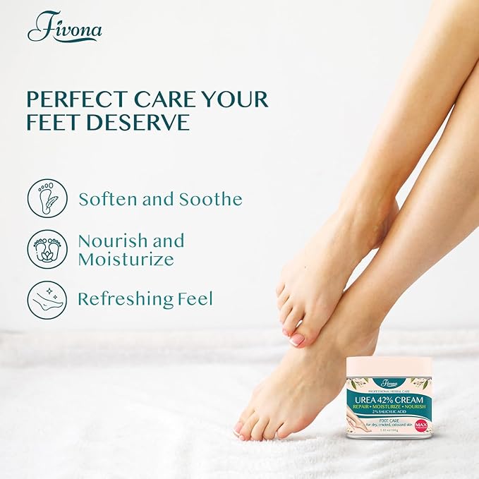 FIVONA 42% Urea Cream with 2% Salicylic Acid, Foot Cream for Feet Maximum Strength with Tea Tree and Aloe Vera Extracts Foot Lotion for Dry Cracked Heels, Callus Remover, Moisturizer Repair Cream