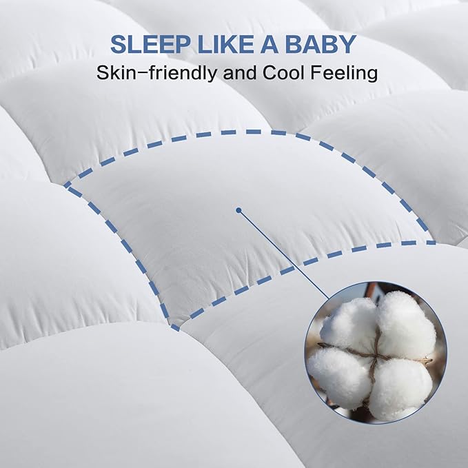 COHOME California King Mattress Topper Extra Thick Cooling Mattress Pad 400TC Cotton Top Plush Down Alternative Fill Pillow Top Mattress Cover with 8-21 Inch Deep Pocket (72x84 Inches, White-Classic)