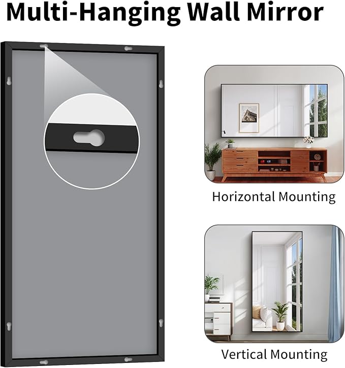 Koonmi Black Framed Bathroom Mirror - Shatterproof 36"x71" Tempered Glass, HD No Distortion, Horizontal/Vertical Mount, Modern Matte Aluminum Alloy Frame