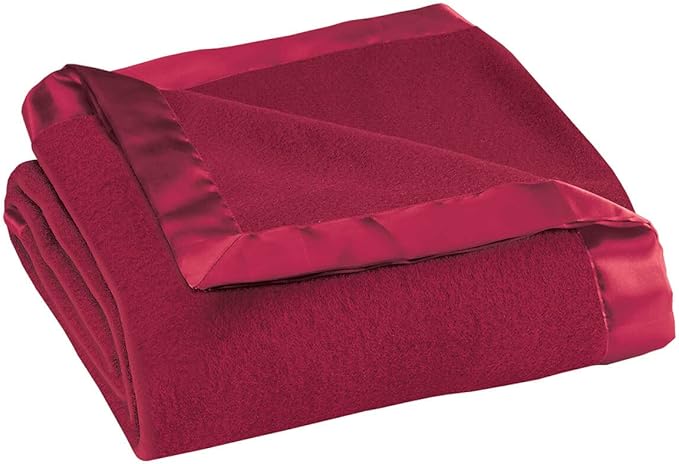 OakRidge Satin Fleece Blanket, Full/Queen, Twin or King Size – 100% Polyester Lightweight Fabric and Cozy Satin Binding Edges in Tightly Folding Travel Blanket, Burgundy