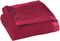 OakRidge Satin Fleece Blanket, Full/Queen, Twin or King Size – 100% Polyester Lightweight Fabric and Cozy Satin Binding Edges in Tightly Folding Travel Blanket, Burgundy