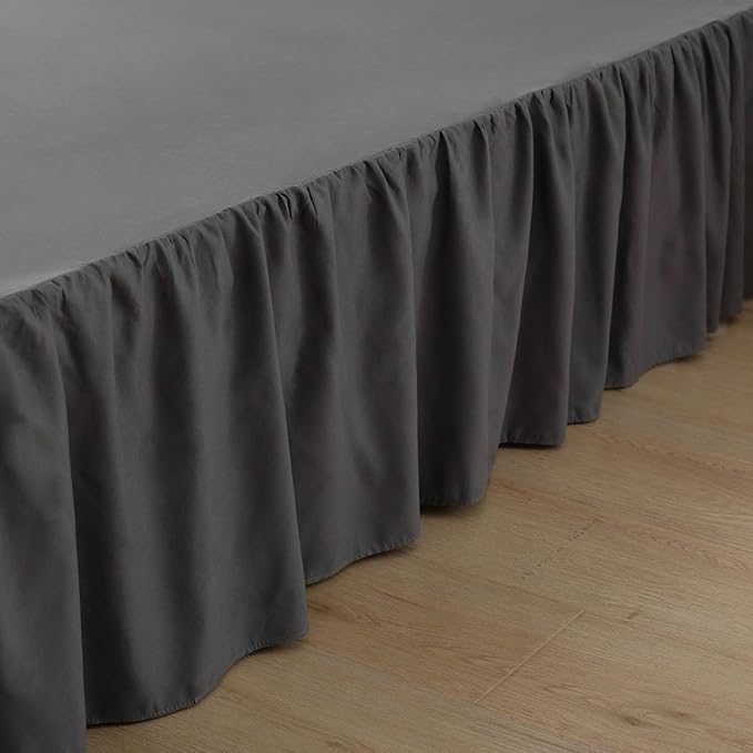 Bed Skirt Full Size Ruffled Bed Skirts with Split Corners, 14 Inch Drop Dust Ruffle Bed Skirt with Platform, Dark Grey, 14" Full