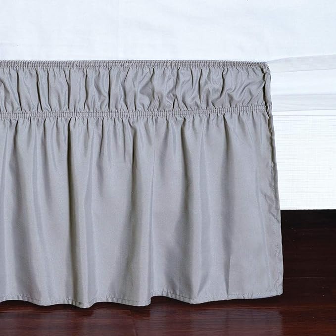 MEILA Wrap Around Bed Skirt Three Fabric Sides Elastic Dust Ruffled 24 Inch Tailored Drop,Easy to Install Fade Resistant-Grey, Queen/King