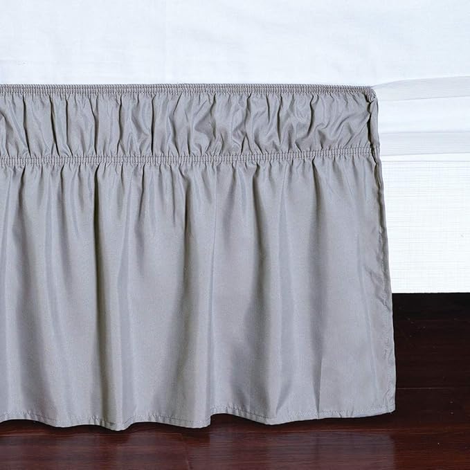 MEILA Wrap Around Bed Skirt Three Fabric Sides Elastic Dust Ruffled 24 Inch Tailored Drop,Easy to Install Fade Resistant-Grey, Twin/Full