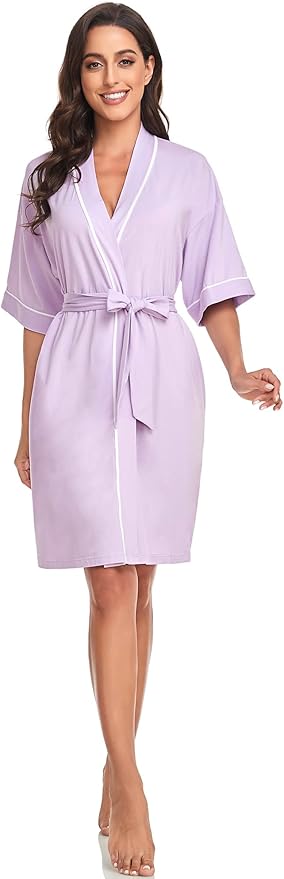COLORFULLEAF Womens Bamboo Short Robes Lightweight Kimono Cotton Robe Soft Knit Bathrobe Ladies Loungewear with Pockets
