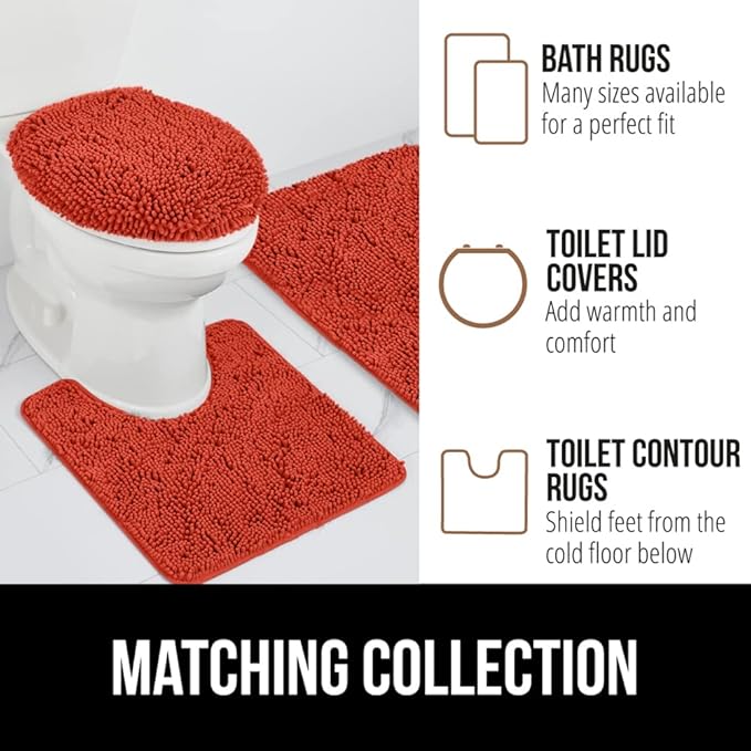 GORILLA GRIP Bath Rug Mat 30x20, Soft Absorbent Chenille, Quick Dry Microfiber Mats, Rubber Backing Washable Shower Floor Rugs, Bathmat Runner, US Designed Bathroom Accessories Decor, Sunset Orange