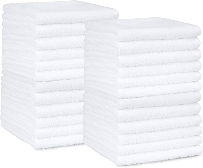 Amazon Basics Fast Drying Cotton Washcloths for Bathroom, Machine Washable, Soft and Absorbent, 12 x 12 in, White, 60 Pack