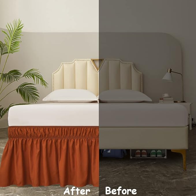 MEILA Wrap Around Bed Skirt Three Fabric Sides Elastic Dust Ruffled 16 Inch Tailored Drop,Easy to Install Fade Resistant-Caramel, Twin/Full