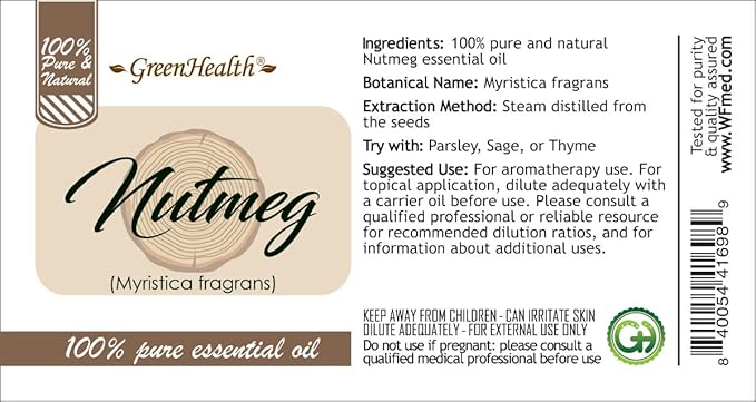 Nutmeg Essential Oil - 128 fl oz (1 Gallon) Plastic Bottle w/Cap - 100% Pure Essential Oil by GreenHealth