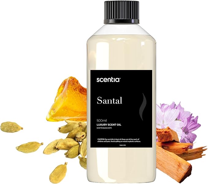 Scentia Santal Diffuser Oil 500ml – Luxury Santal-Inspired Oil – Cedarwood, Amber, Musk, Vanilla – Essential Oil Blend for Large Rooms, Cold-Air Diffusers, HVAC & Ultrasonic, Thanksgiving Gift