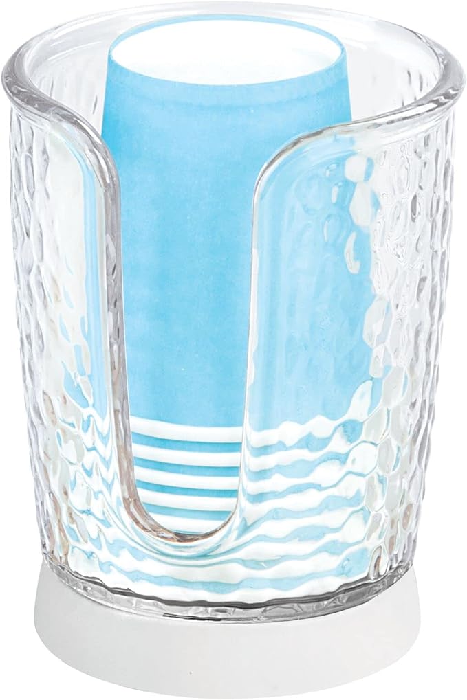 mDesign Plastic/Steel Compact Small Disposable Paper Cup Dispenser Storage Holder for Rinsing Cups on Bathroom Vanity Countertops - Rain Collection - Clear/White