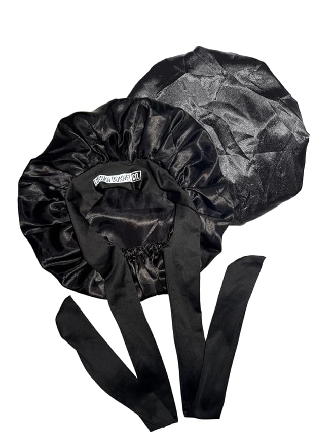Premium Non Slip Satin Hair Bonnet for Men Curly Hair, Dreadlock Loc Cap Silk Bonnet Double Layer Sleeping & Shower Wrap Anime Bonnet Soft Band (Jet Black)