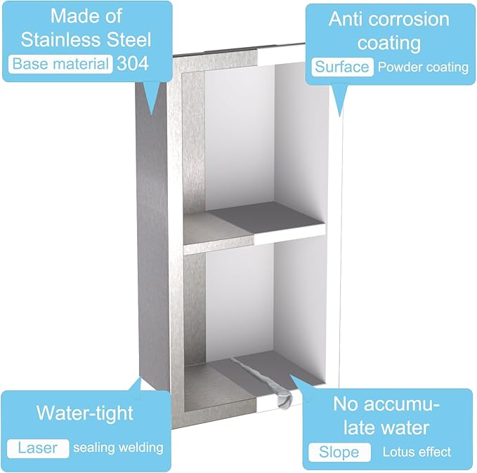 Shower Foot Rest for Shaving Legs,Double Layer Niche for Footrest,Shower Footrest for Insert Wall,Stainless Steel 304，Matte White,12.2 in x 4.8 in x 3.9 in