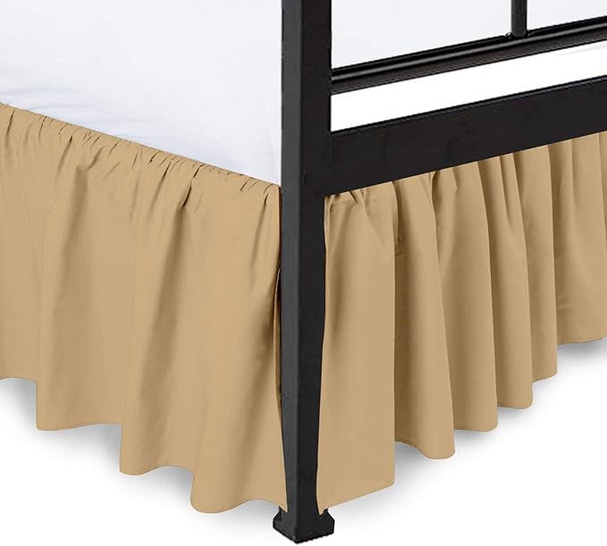 Ruffled Bed Skirt with Split Corners, Taupe, Queen 14 Inch Drop Bedskirt, Hotel Quality Brushed Microfiber Wrinkle Free Dust Ruffle Bed Skirt Queen Size