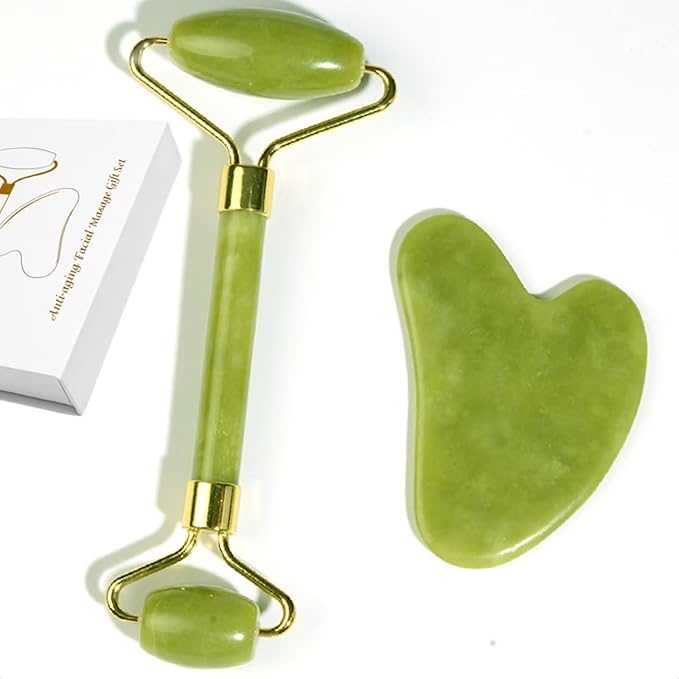 Natural Jade Roller & Gua Sha Set, Self Care Colorful Gift for Face Eye Neck Massager for Women Men, Jade Gua Sha Tool for Face for Skin Care, Improves Skin Tone-Beauty & Skincare (Yellow)