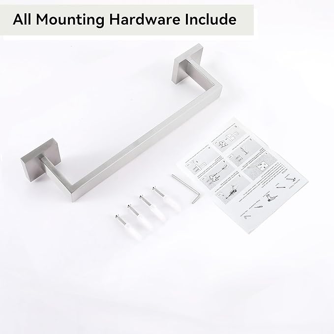LANC 12-Inche Towel Bars for Bathroom Wall Mounted 30-CM Brushed Nickel Bath Towel Ring Stainless Steel Total-14” Towel Rails for Kitchen Hand Towel Holder Racks Hanger Towel Rods, A8804BN-3P1