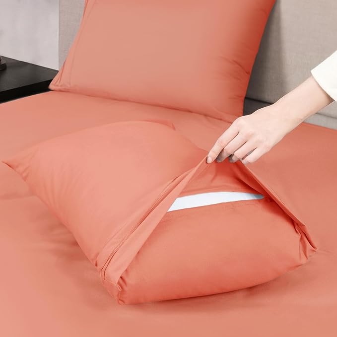 Mejoroom Full Size Sheet Set - Soft Microfiber Bed Sheets - Deep Pocket Fitted Sheet, Breathable, Wrinkle & Fade Resistant - 4 Piece (Full, Coral)