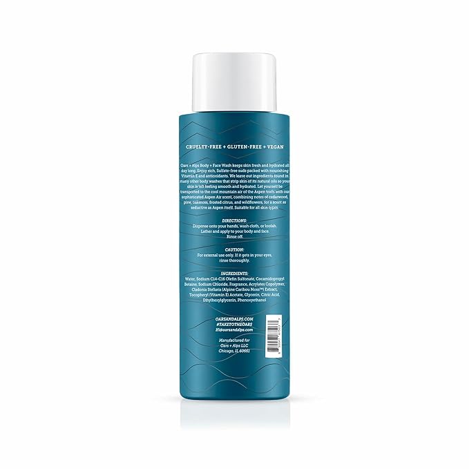 Oars + Alps Mens Moisturizing Body and Face Wash, Skin Care Infused with Vitamin E and Antioxidants, Sulfate Free, Aspen Air, 3 Pack