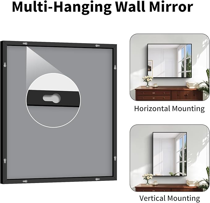 Koonmi Black Framed Bathroom Mirror - Shatterproof 38"x26" Tempered Glass, HD No Distortion, Horizontal/Vertical Mount, Modern Matte Aluminum Alloy Frame