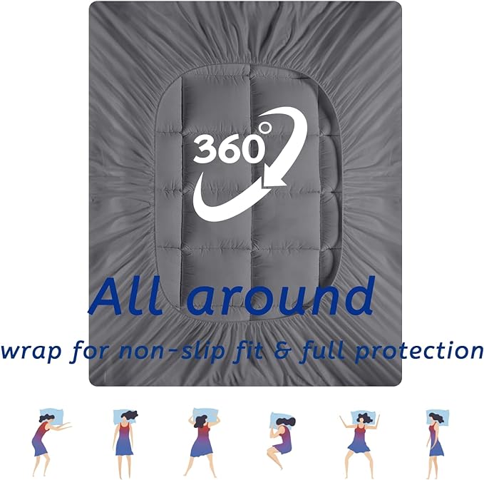 Full Size Mattress Topper for Back Pain, Cooling Extra Thick Mattress Pad Cover with 8-21 inch Deep Pocket, Plush Pillow Top Mattress Topper Overfilled with Down Alternative, Full Size, Dark Grey