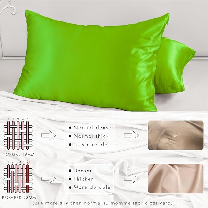 PROMEED Grade 6A+ Silk Toddler Pillow Case 13x18, Both Sides Premium Natural 23 Momme Mulberry Silk Pillowcase with Zipper, Free Laundry Bag (1pc, Green)