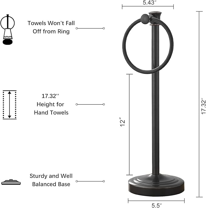 Hoimpro 17 Inch Stand Hand Towel Holder Towel Bar Towel Hanging Ring, Free Standing Floor Hand Towel Rack Storage for Bathroom Kitchen Vanity Countertops, Hardware Accessories(Oil Rubbed Bronze)