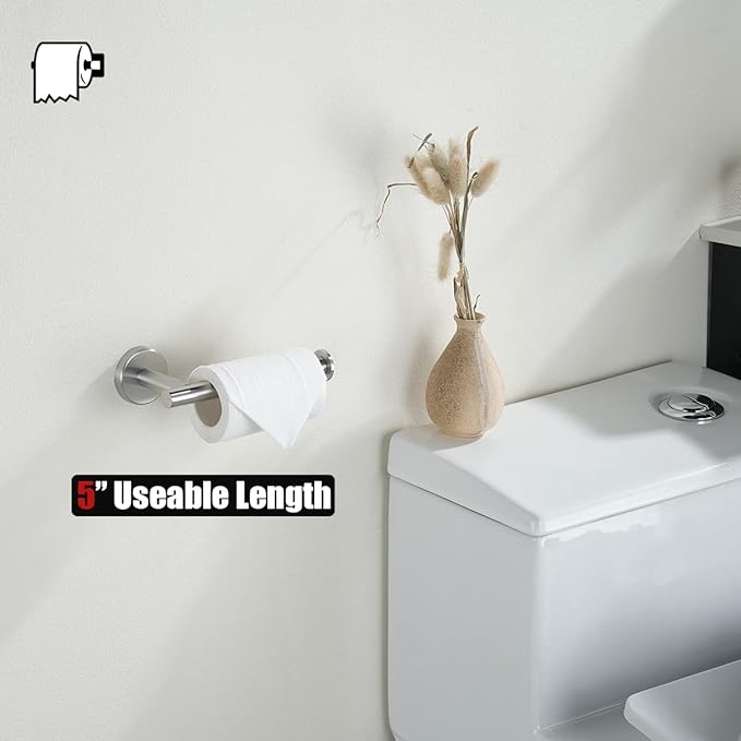 JQK Toilet Paper Holder, 5 Inch 304 Stainless Steel Thick 0.8mm Tissue Paper Dispenser for Bathroom, Hold Mega Rolls, Brushed Nickel Wall Mount, TPH120-BN