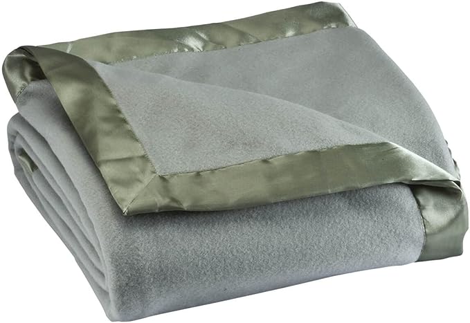 OakRidge Satin Fleece Blanket, Full/Queen, Twin or King Size – 100% Polyester Lightweight Fabric and Cozy Satin Binding Edges in Tightly Folding Travel Blanket, Sage