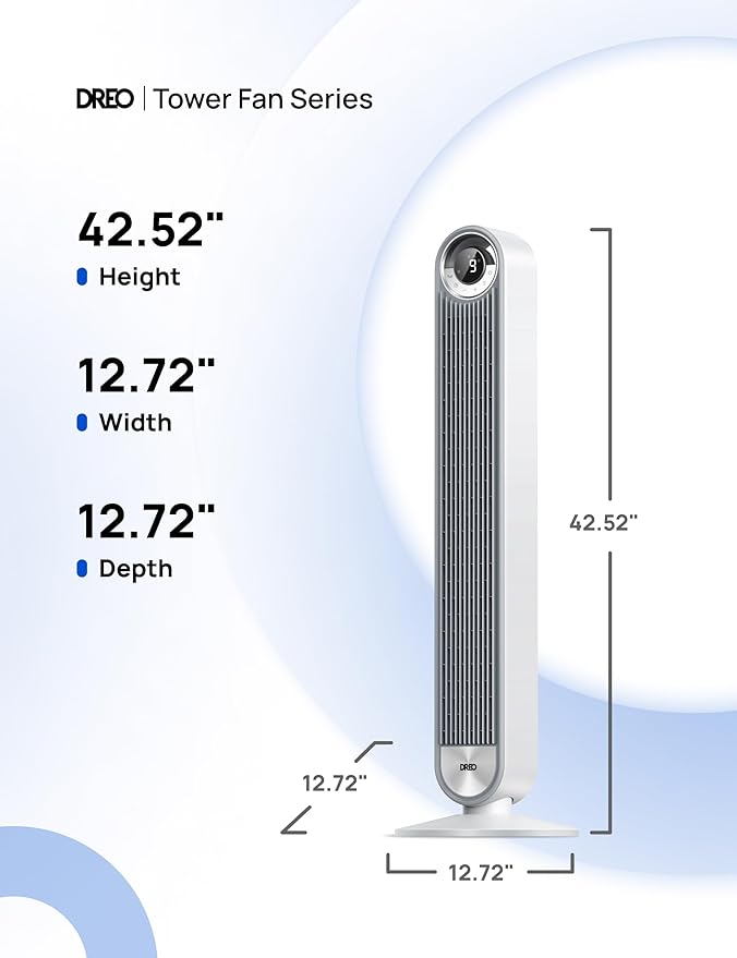 Dreo Tower Fan for Bedroom, Upgrated DC 9 Speeds Ultra-Quiet Floor Fan, 90° Oscillating Fans for Indoors with 28ft/s Velocity, 12H Timer, Standing Fans, Bladeless Fan Powerful for Home Office Room