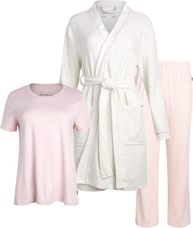 Eddie Bauer Women’s Pajama Set – 3 Piece Sleepwear Set - Bathrobe, T-Shirt, and Lounge Pants Set for Women (S-XXL)