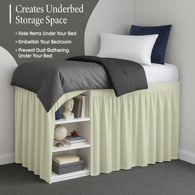 Cottingon Dorm Bed Skirt Twin XL 36" with Split Corners, 100% Microfiber Soft and Stylish, College Room Essential, Extra Long Dust Ruffle for Extended Beds, Ivory