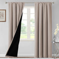 H.VERSAILTEX 100% Blackout Curtains for Bedroom 42 Inches Wide Thermal Insulated Blackout Curtains 84 Inches Long Rod Pocket Curtains for Living Room with Black Liner 2 Panels Set, Natural Sand