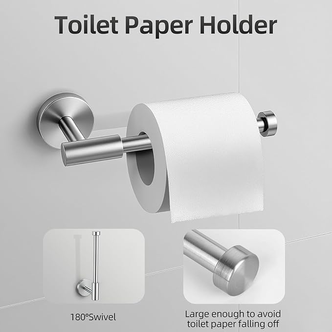 Brushed Nickel Bathroom Hardware Accessories Set, Bathroom Towel Holder Set 10 Pieces, SUS304 Stainless Steel Towel Bar Set Wall Mounted-19 InchTowel Bars, Paper Towel Holder, Towel Hook, Towel Ring