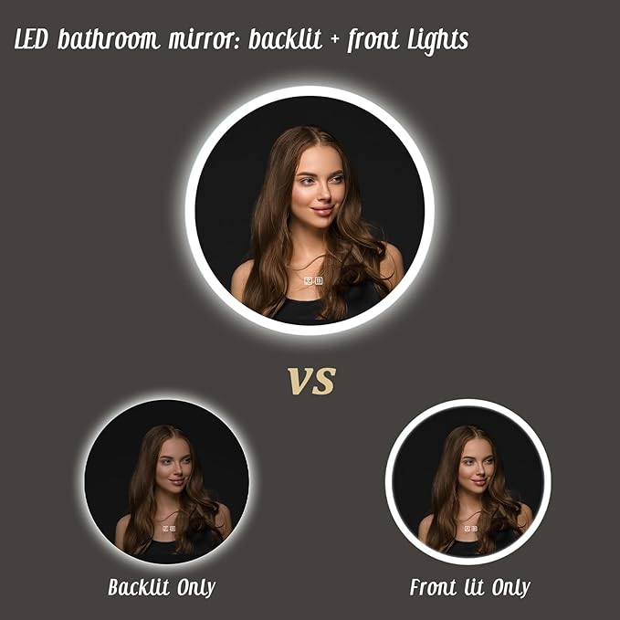 APRILSOUL 44 Inch Round LED Bathroom Vanity Mirror with Front and Backlit, Led Mirror with Anti-Fog, 3 Colors and Dimmable Light