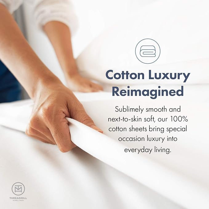 Threadmill 100% Cotton Sheets for Twin XL Size Bed - 600 Thread Count Twin XL Bed Sheets Set with 15” Deep Pocket - Damask Stripe Sateen Weave 3-Piece Bedding Set with Cooling Effect, White