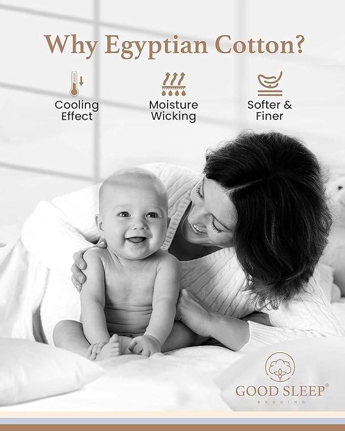 Good Sleep Bedding Twin Sheets Set - 100% Egyptian Cotton Sheets, Soft, 3Pc, Twin Sheets, Hotel Quality Bed, Deep Pocket Sheet Set Fits Upto 16" - White