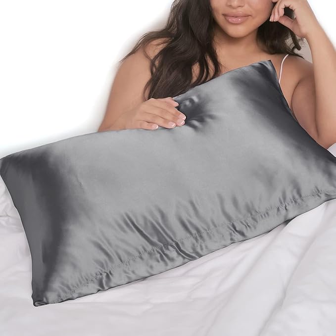 Kitsch Satin Pillowcase with Zipper for Hair & Skin, Softer Than Silk Pillow Cases King, Wrinkle-Free, Smooth and Cooling Satin Pillow Covers, King Size 19"x36" - Charcoal