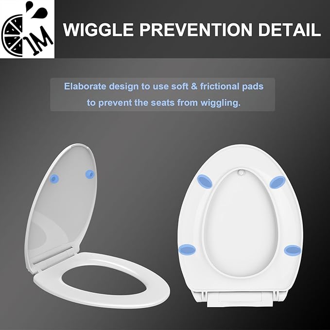 1M Family Toilet Seat, Patented Slow Close & Quick Releasing Technology, Anti-Wiggling, Easy to Install and Clean, Standard Elongated with Adult Seat Only (1 Piece)