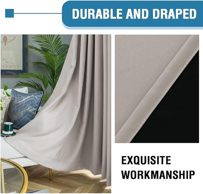 H.VERSAILTEX 100% Blackout Curtains for Bedroom Thermal Insulated Curtains Blackout Curtains for Living Room 96 Inches Long Rod Pocket Window Drapes with Black Liner 2 Panels Set, Warm Taupe