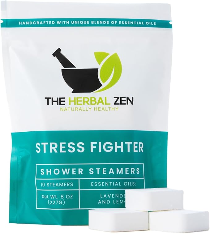 Stress Fighter Shower Steamers Aromatherapy for Relaxing - Christmas Gift - Adult Stocking Stuffer - USA Made - Lavender & Lemon Shower Bomb Tablets - Soothing Natural Essential Oils (10 Pack)